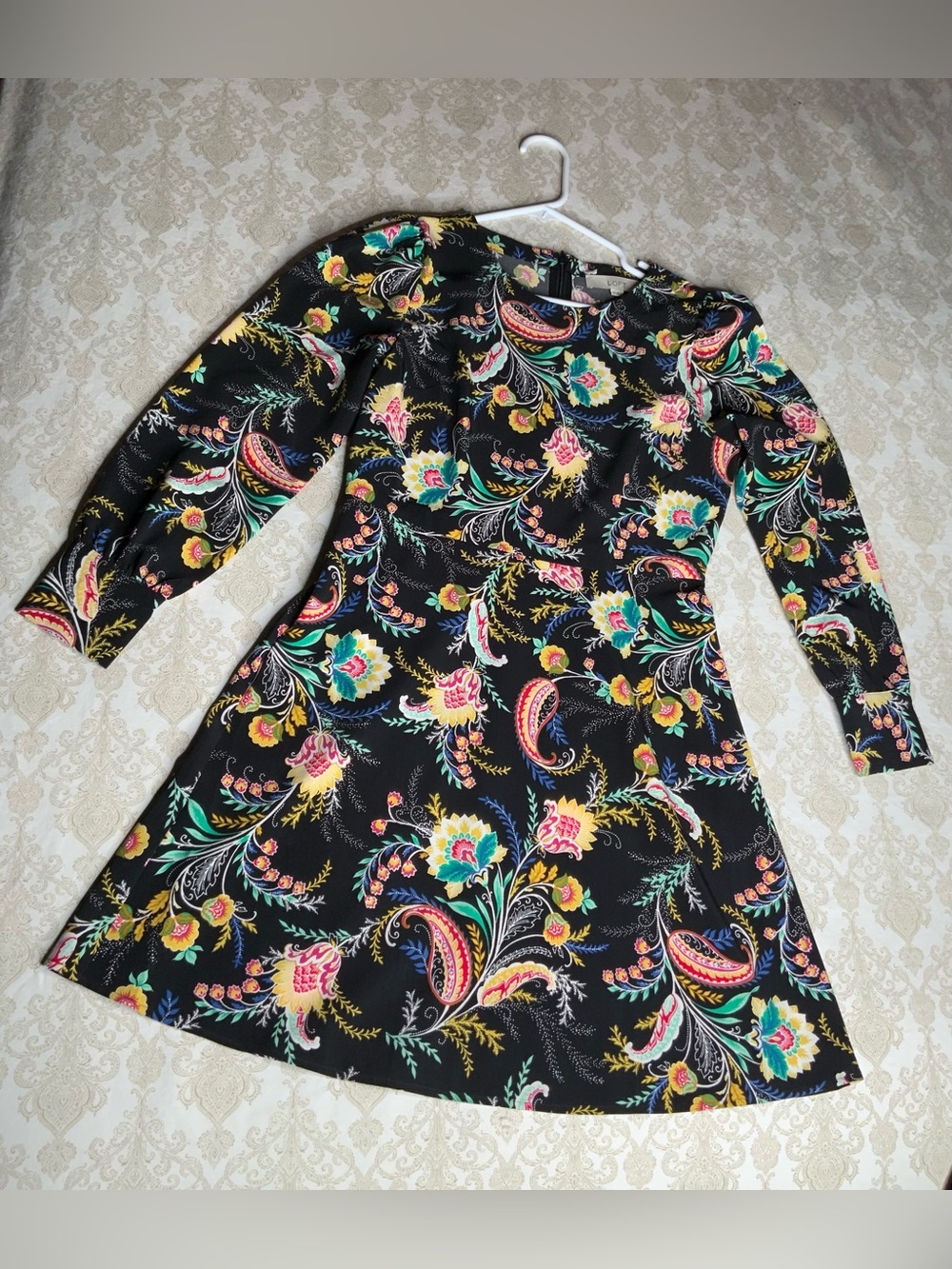 LOFT Black Floral Paisley Fit & Flare Dress Women’s 2P